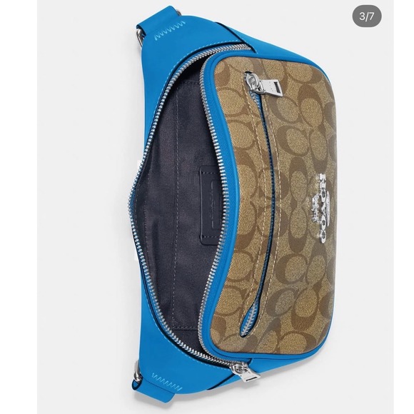 Coach CJ505 Elias Blue & Tan Belt Bag In Colorblock Signature Canvas - Picture 4 of 10